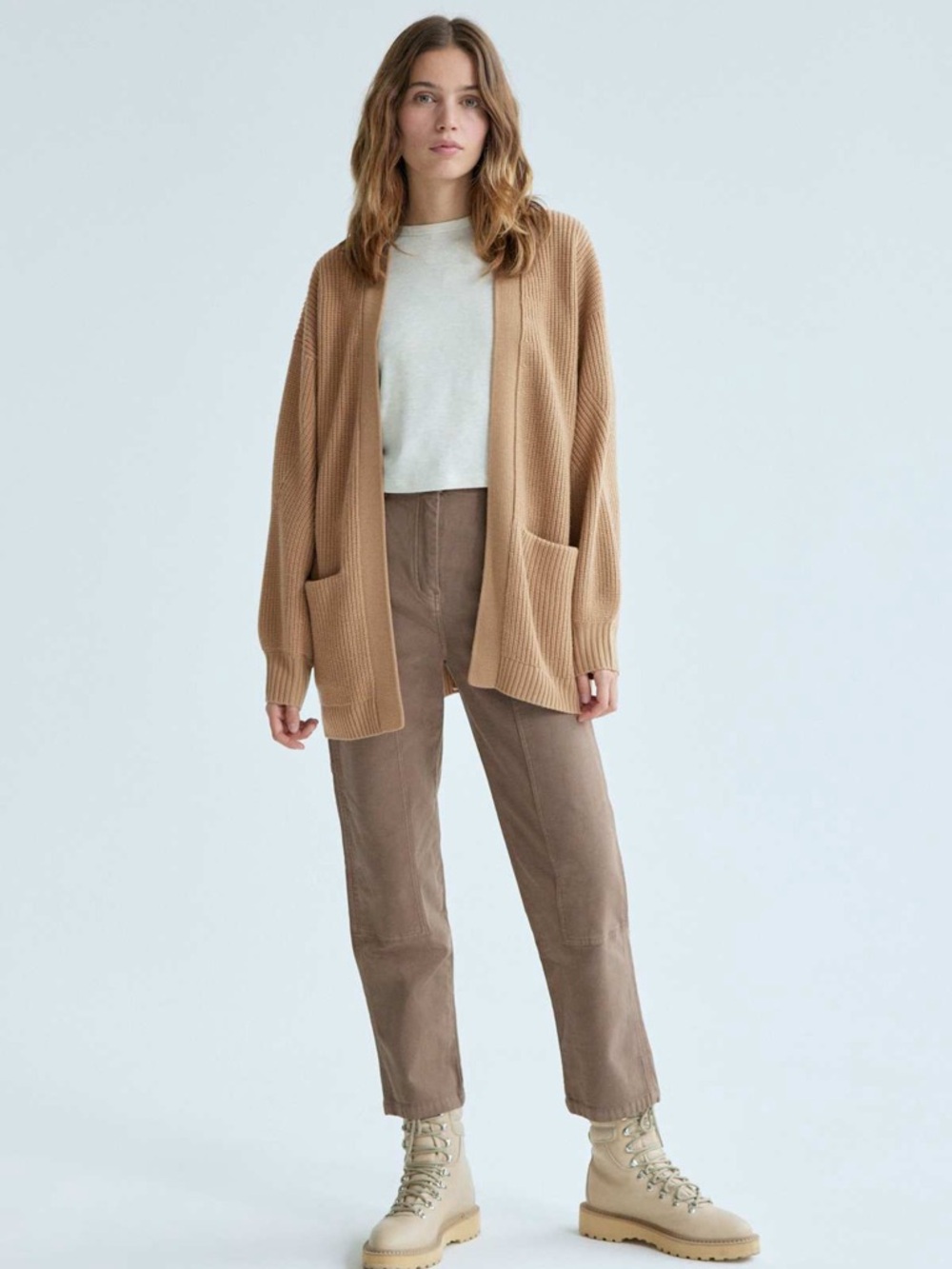 Aritzia Wilfred Size 1X Free Unwind 100% Merino Wool Oversized Cardigan - Camel